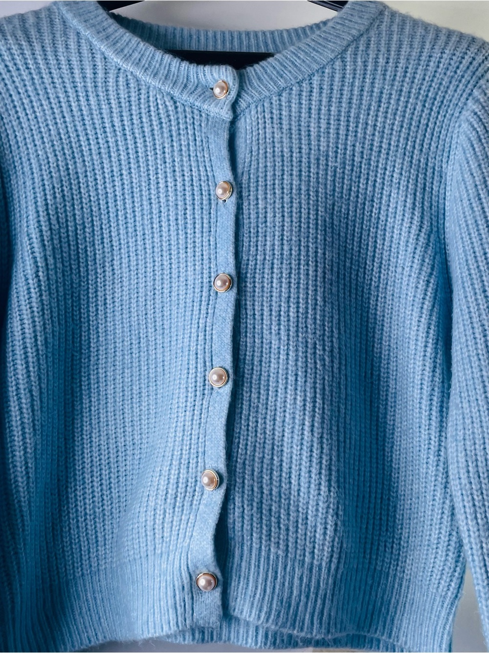 Jessica Simpson Light Blue Rib Knit Cardigan with Pearl Buttons